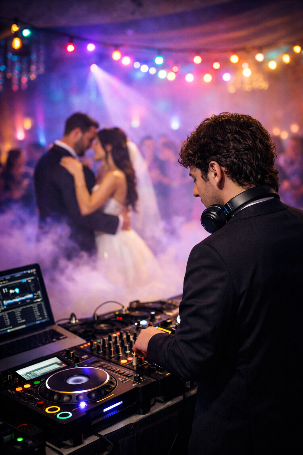 DJ booth met bruidspaar op de dansvloer